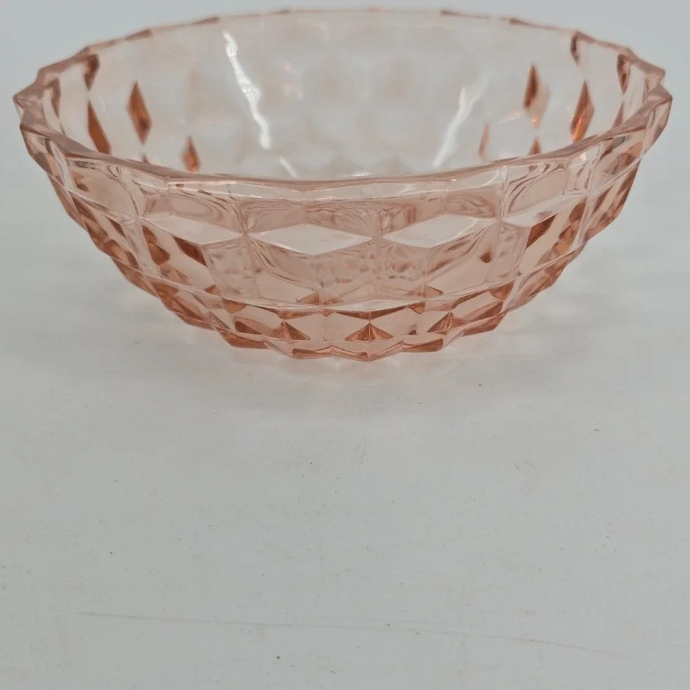 Vintage Jeannette Pink Depression Glass Cube Bowl Cubist 6.5 Art Deco Salad Dish